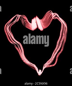 Heart ribbon cable, coloured X-ray. Stock Photo