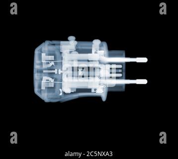 Electrical plug, coloured X-ray. Stock Photo