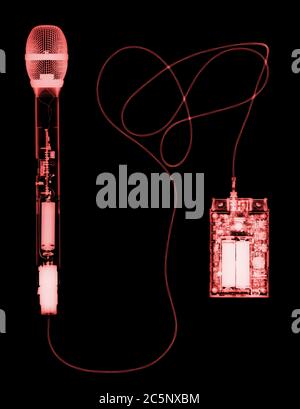 Radio microphone, coloured X-ray. Stock Photo