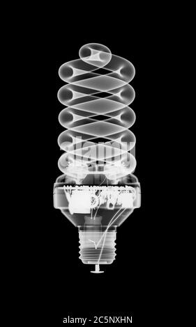 Energy efficient light bulb, X-ray. Stock Photo