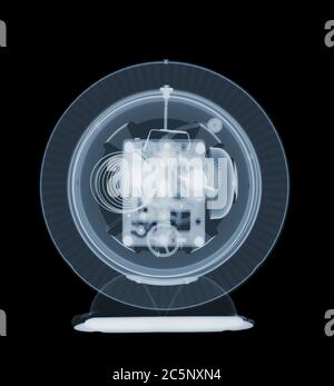Clockwork alarm clock, X-ray Stock Photo