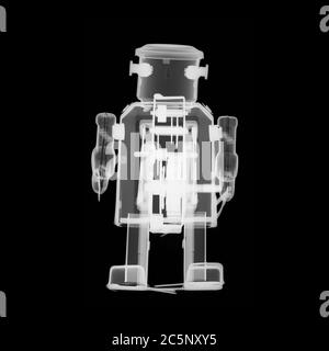 Toy metal robot, X-ray. Stock Photo