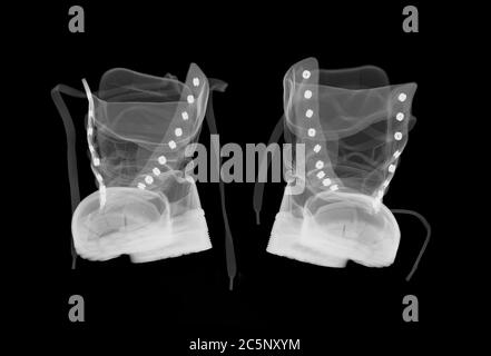 Leather work boots, X-ray. Stock Photo