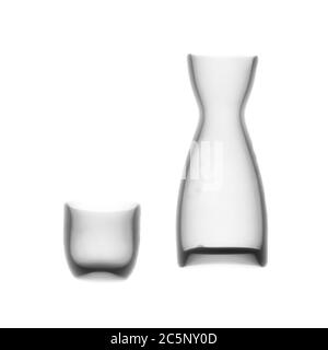 Glass water carafe and glass tumbler, X-ray. Stock Photo