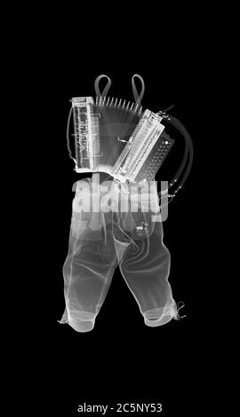 Lederhosen and piano accordion, X-ray. Stock Photo