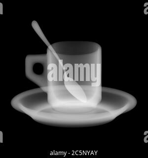 Espresso cup saucer and spoon, X-ray. Stock Photo