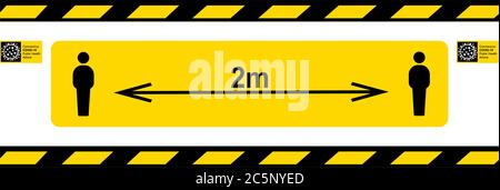 Social distance yellow line sticker Stock Vector