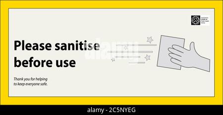 Information board regarding disinfection before use Stock Vector