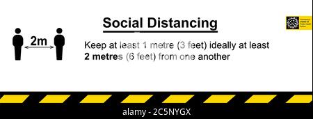 Social distance yellow line sticker Stock Vector