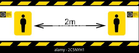 Social distance yellow line sticker Stock Vector