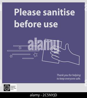 Information board regarding disinfection before use Stock Vector