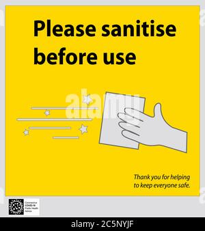 Information board regarding disinfection before use Stock Vector