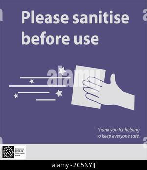 Information board regarding disinfection before use Stock Vector