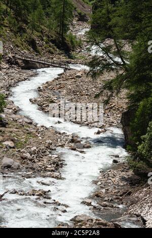 mountain stream in alpine valley Pfossental, Südtirol (Val Fosse, South Tyrol / Italy) Stock Photo