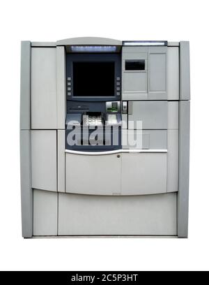 ATM Bank Cash Machine Isolated on White. Clipping path included. Stock Photo