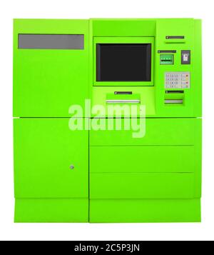 Green ATM Bank Cash Machine Isolated on White. Clipping path included. Stock Photo