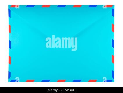 Blank light blue envelope isolated on white background with clipping ...