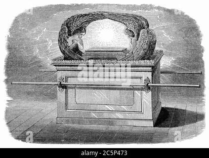 An engraved vintage illustration image of  the  Ark of the Covenant of the Old Testament Bible from a Victorian book dated 1883 that is no longer in c Stock Photo