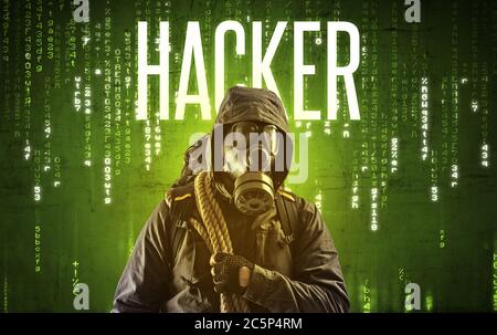 Faceless hacker with HACKER inscription, hacking concept Stock Photo