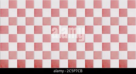 red, white tile background, tiled checkered pattern Stock Photo