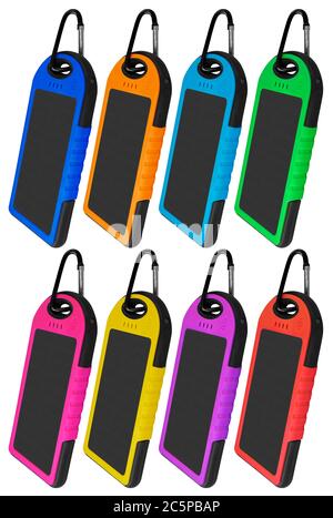 Colorful portable solar chargers for smart phone isolated on white Stock Photo