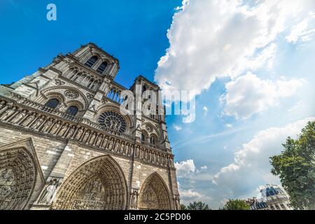 Notre Dame cathedral in Ile de la cite under a blue sky. Paris, France Stock Photo