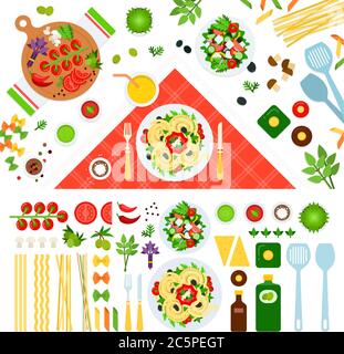 Set of Pasta on Floor icons flat vector Stock Vector