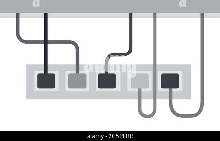 Power strip from five outlets, power cords included Musician vector icon flat isolated illustration. Stock Vector