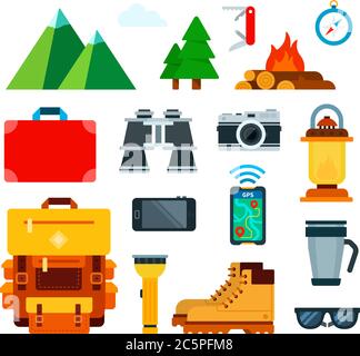 Set of Mountain Travel icons flat vector Stock Vector