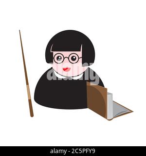 teacher icon with a pointer and a book on a white isolated background. Vector image of cartoon Stock Vector