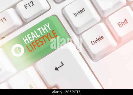 Handwriting text writing Healthy Lifestyle. Conceptual photo way of living that lowers the risk of being seriously ill Different colored keyboard key Stock Photo