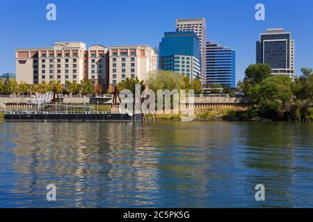 Sacramento River & skyline, Sacramento, California, USA Stock Photo