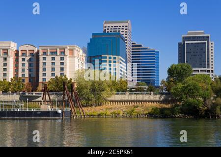 Sacramento River & skyline, Sacramento, California, USA Stock Photo