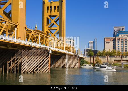 Historic Tower Bridge over the Sacramento River, Sacramento, California, USA Stock Photo