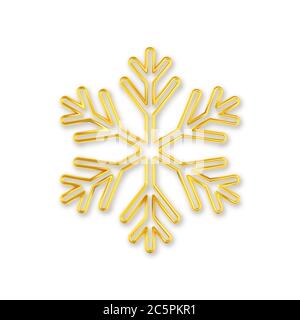 3D Realistic golden snowflake with on white background. Stock Vector