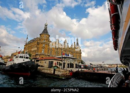 Haydarpasa station building. Baghdad railway end point at Istanbul.Construction of the train station had started in 1906 and completed in 1909. Stock Photo