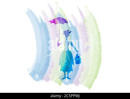 mary poppins flying silhouette vector