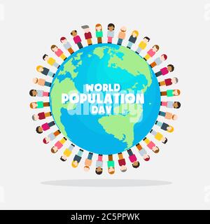 World Population Day, Earth globe, people, infographics poster, vector illustration Stock Vector
