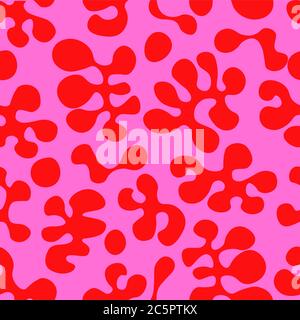 Repeatable, organic, red blobs on pink background. Inspired by groovy lava lamps and psychedelic 70s art. Stock Vector