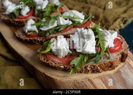freshly baked country bread and mozzarella sandwiches Stock Photo