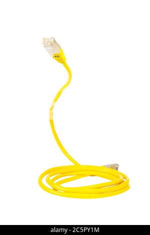 yellow network cable, isolated on white background Stock Photo