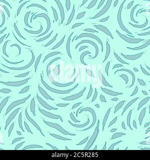 Vector seamless texture of spirals and blots with torn edges in gray and blue. Pattern for fabrics or wrapping paper from arches and stripes on a Stock Vector