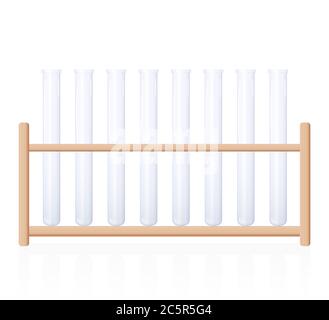 Test tube rack. Laboratory and pharmacy object for chemical, biological and clinical research, analysis or experiments - illustration on white. Stock Photo