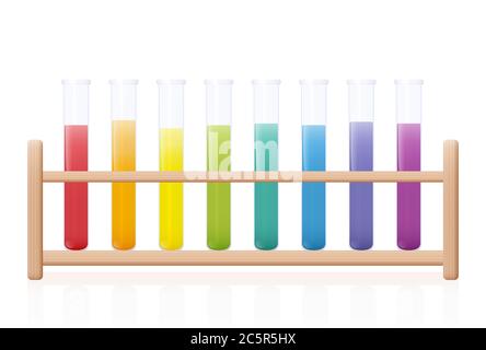 Colorful test tubes with rainbow colored substances, set of fluids in ...