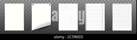 A collection of clean and lined paper sheets. Vector illustration. Torn notebook pages. Stock Vector