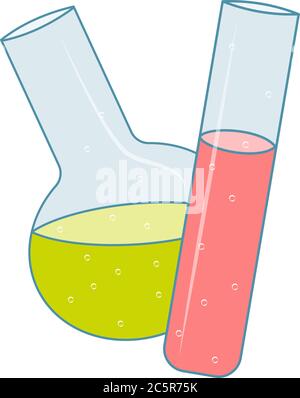 medical or chemical test tube and flask with medicine or chemicals, research, laboratories, experiments Stock Vector
