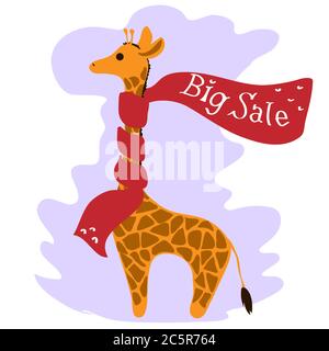 funny giraffe in a red scarf with the inscription discounts for black friday Stock Vector