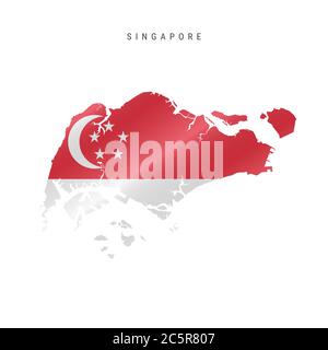 Detailed waving flag map of Singapore. map with masked flag. Stock Photo