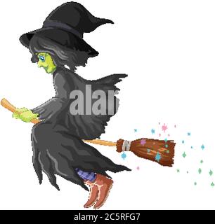 Witch rides broomstick isolated on white background Stock Vector Image ...