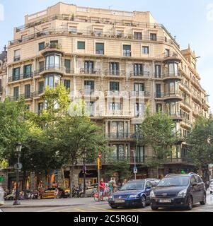 BARCELONA, SPAIN - JULY 14, 2015: Typical landscape of one urban district in Barcelona, Spain.  Barcelona, Spain - July 14, 2015: Typical landscape of Stock Photo